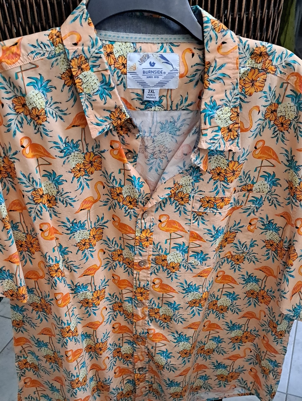 burnside Peach Short-Sleeve Flamingo & Pineapple Print Shirt